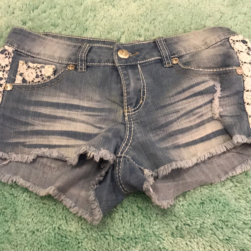 Denim Shorts with Lace Detailing